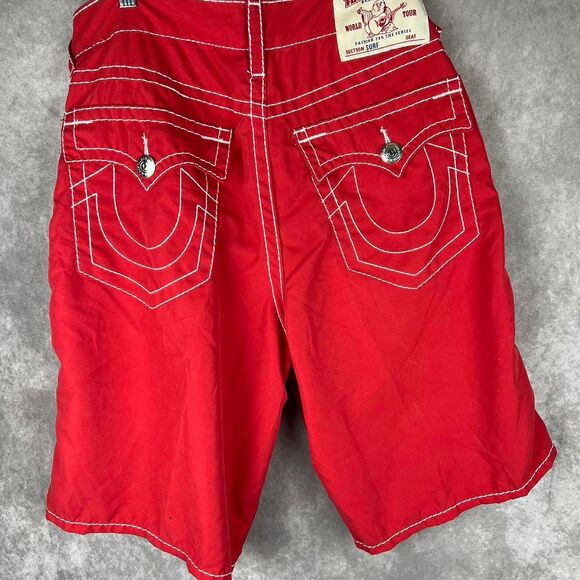 True-Religion Men's Red and White Surf Shorts Size 36 - Picture 6 of 8